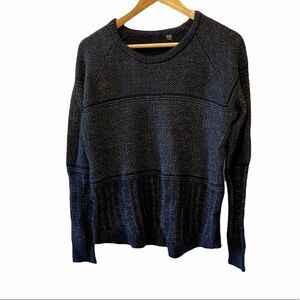 Blue Knit Crew Neck Ling Sleeve Loose Sweater L